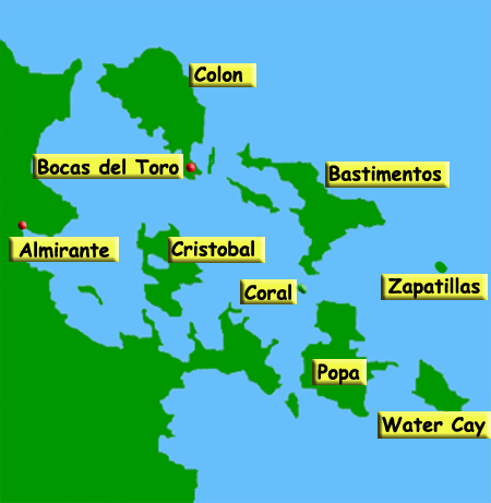 snorkelling in Bocas map